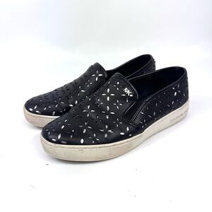 MICHAEL Michael Kors KEATON Leather Lasered Pull On Skate Sneakers black sz 6.5